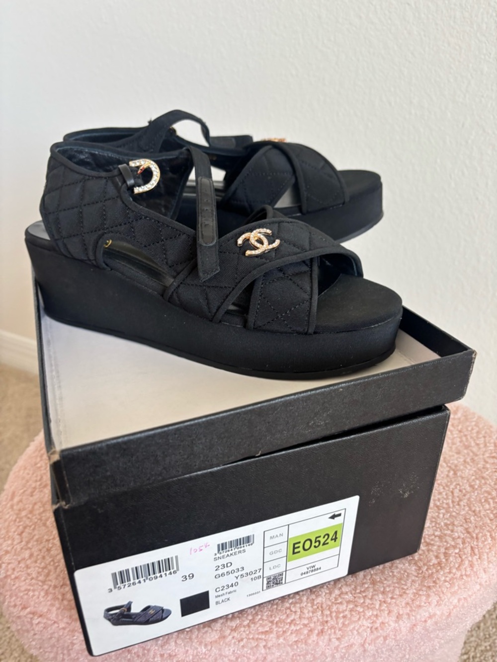 CHANEL Black Quilted Platform Sandals with Gold CC Hardware - Picture 5 of 12